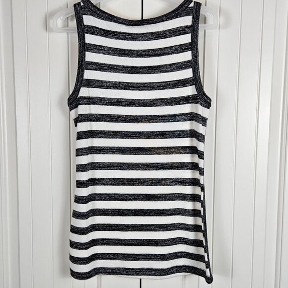 GAP Women’s Size XS Black & White Stripe Marled Knit Stretch Tank Top Boatneck - Picture 2 of 6